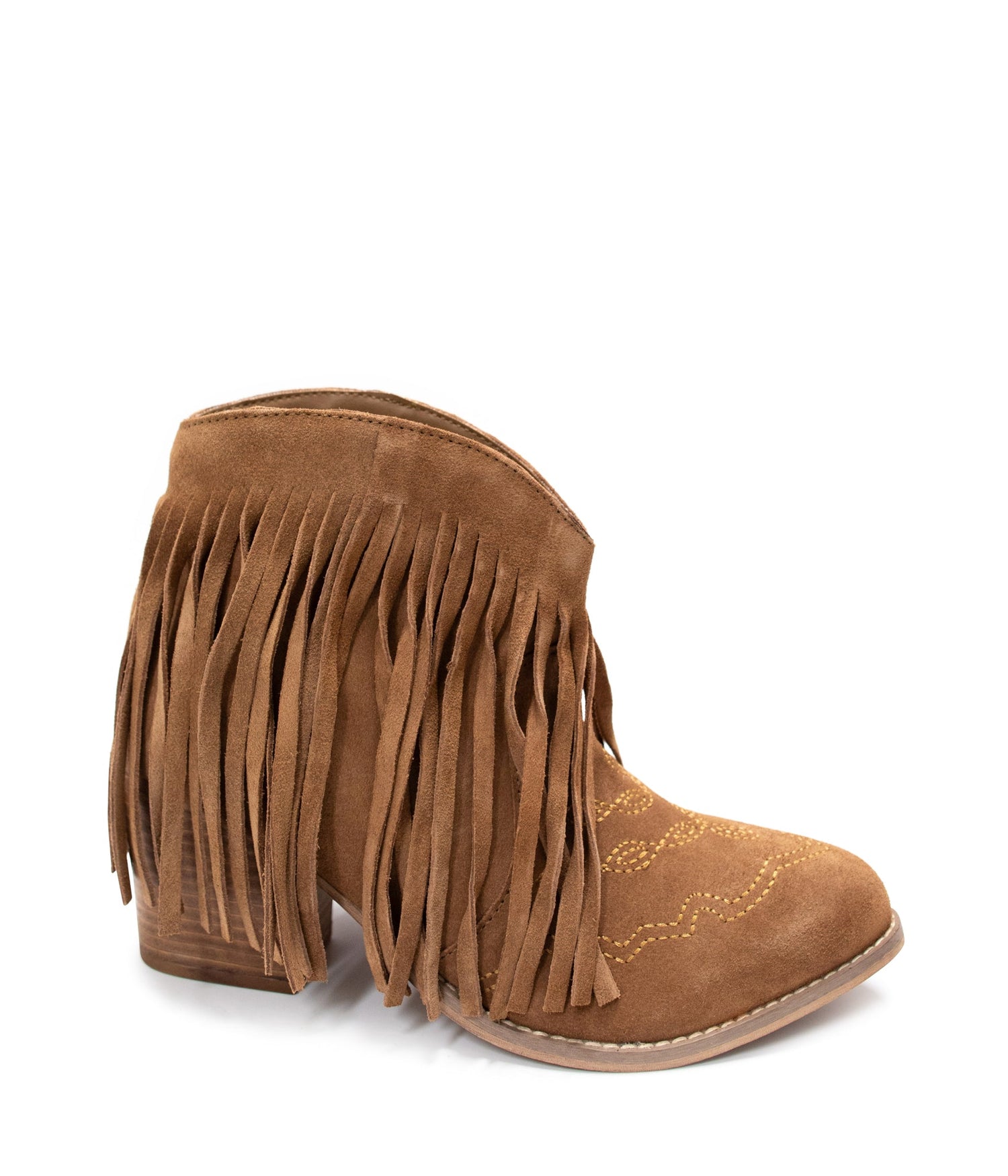 Amos Fringe Ankle Bootie in Tan Suede Shoes   