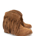 Amos Fringe Ankle Bootie in Tan Suede