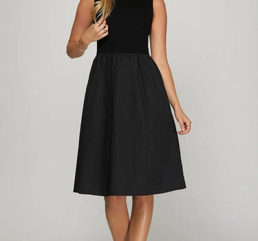 She + Sky Full Size Sleeveless Poplin Woven Midi Dress with Pockets Plus Size