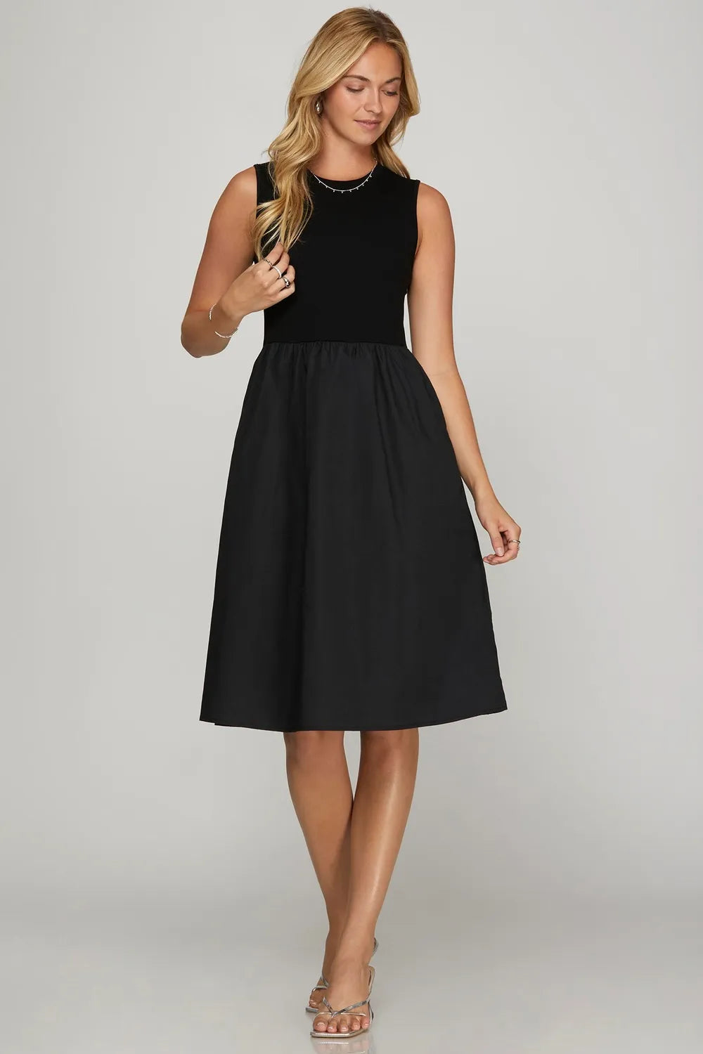 She + Sky Full Size Sleeveless Poplin Woven Midi Dress with Pockets Plus Size Womens Midi Dress Black S