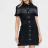 Bytos Embellished Button Down Short Sleeve Denim Dress