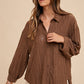 Annie Wear Openwork Button Down Drop Shoulder Shirt Womens Long Sleeve Top