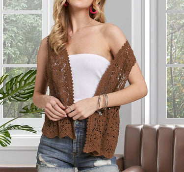 ADORA Crochet Vest With Scallop Hem