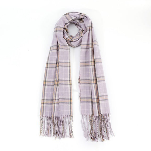 STRIPED PLAID FRINGED SCARF Scarf VIVI/ LAVENDER Os 