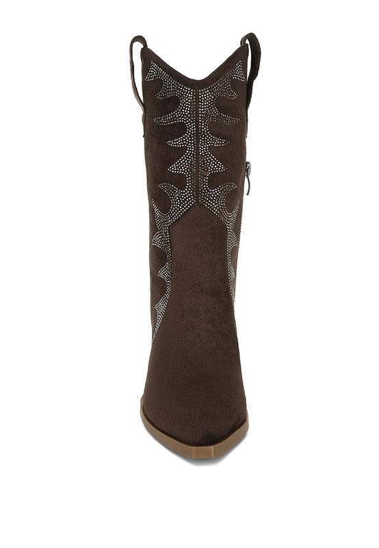 Rambler Rhinestones Embellished Calf Boots Rhinestones Embellished Calf Boots   