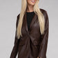 Sleek Pu Leather Blazer with Front Closure Blazer   