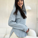 Culture Code Full Size Ribbed Zip Up Drawstring Hooded Jacket