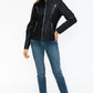 Snobbish Faux Leather Zip Up Mock Neck Jacket Womens Jacket