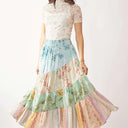 Davi & Dani Floral Mesh Mock Neck Short Sleeve Top