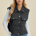Double Take Pocketed Texture Snap Down Vest