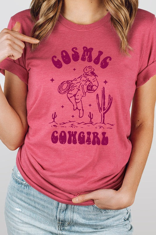 Cosmic Cowgirl Graphic Tee Womens Graphic T-shirt Heather Berry S 