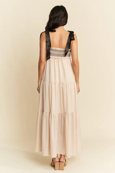 Davi & Dani Multi Contrast Smocked Bodice & Black Tie Straps