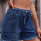 Drawstring Raw Hem Denim Shorts    