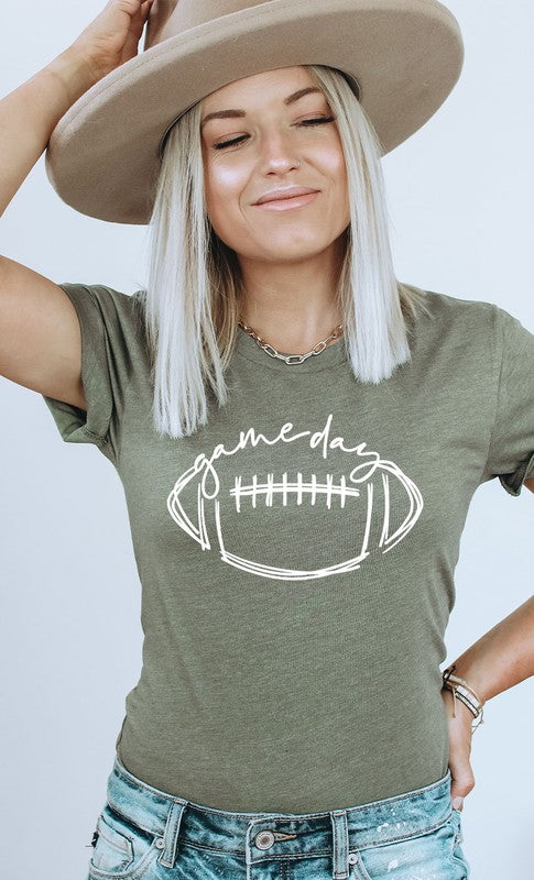 Cursive Football Game Day Graphic Tee Graffic Tee Heather Olive S 