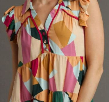 Umgee Button Detail Ruffle Sleeve Mini Dress Plus Size