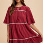 Annie Wear Tassel Contrast Trim Tie Neck Half Sleeve Tiered Dress Womens Dresses