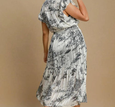 Umgee Two Tone Landscape Print Midi Dress Plus Size