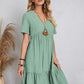 Full Size V-Neck Short Sleeve Dress  Light Green S 