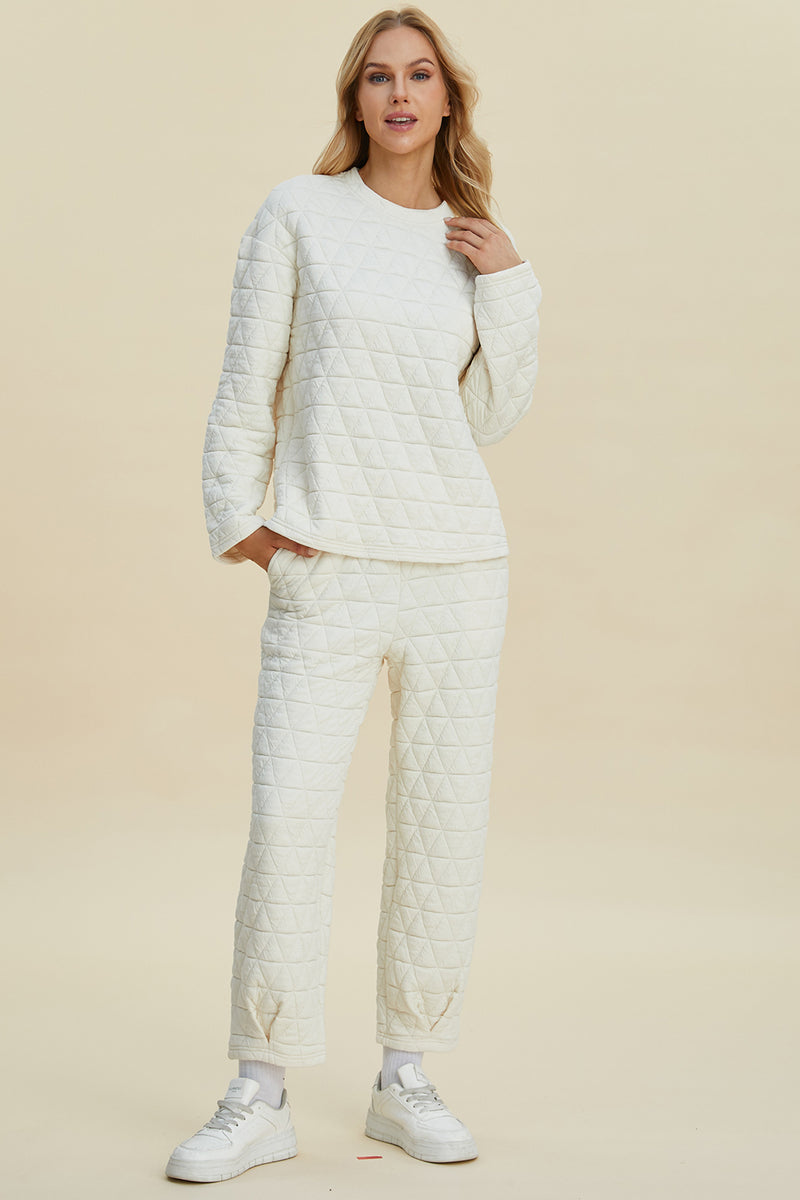 Double Take Textured Long Sleeve Top and Pants Set Lounge Set