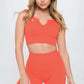 2 piece Seamless Ribbed Tank Top  Biker Shorts Set Activewear Set Coral S 