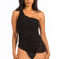 One piece single shoulder solid swimsuit with mesh    