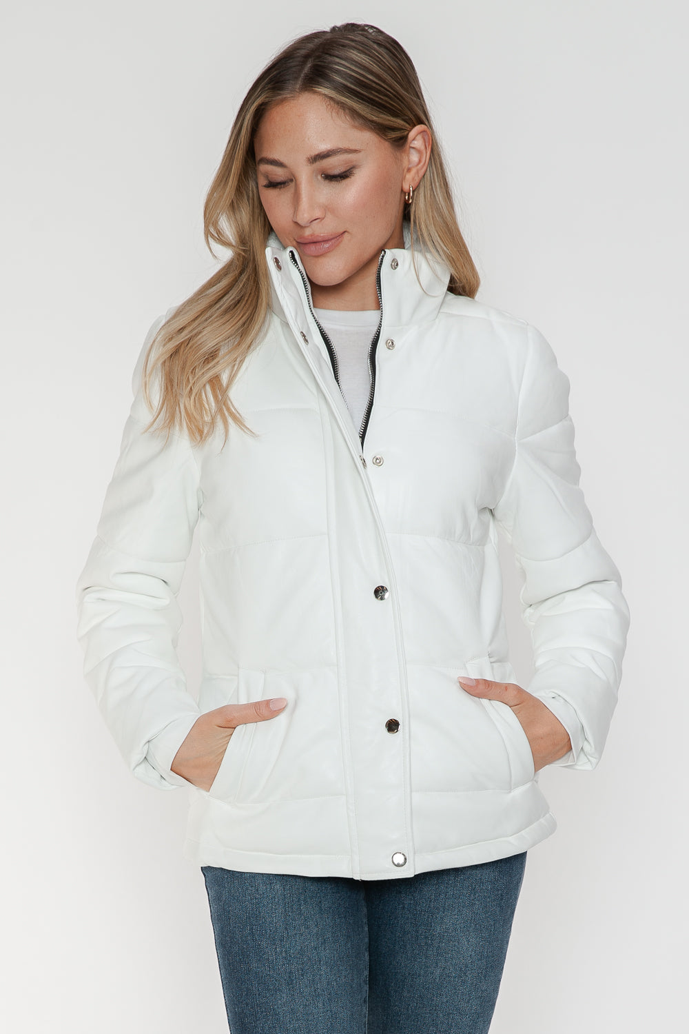 YMI Pocketed Zip Up Turtleneck Puffer Jacket Womens Jacket White S