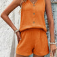 V-Neck Wide Strap Top and Shorts Set  Tangerine S 