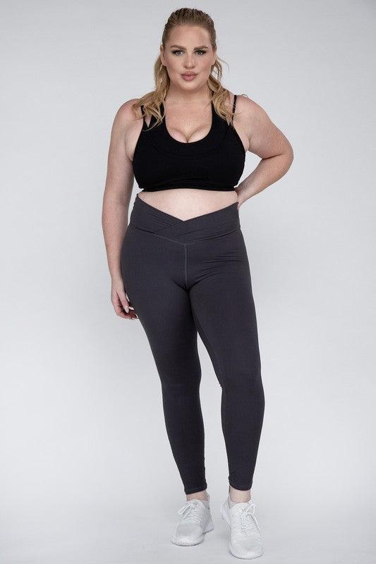 Plus Size V Waist Full Length Leggings - Three Mad Hatters Mercantile 