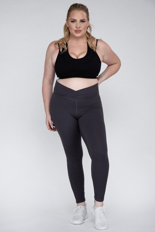 Plus Size V Waist Full Length Leggings Leggings   