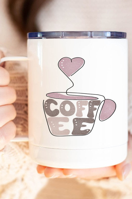 Cute Coffee Heart Mug Stainless Steel Travel Cup  WHITE OS 