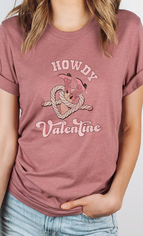 Howdy Valentine Cowboy Boots Graphic Tee T- Shirt Heather Mauve S 