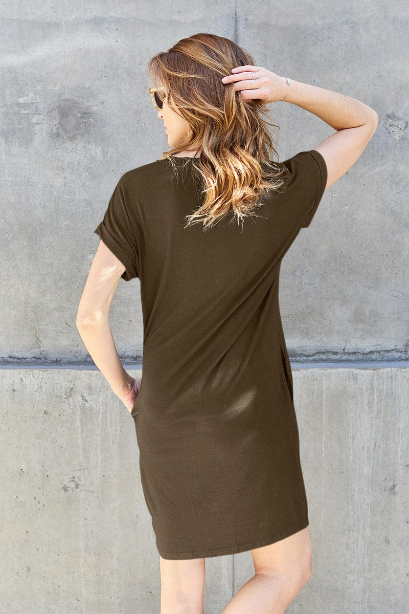 Basic Bae Full Size Round Neck Short Sleeve Dress with Pockets - Three Mad Hatters Mercantile 