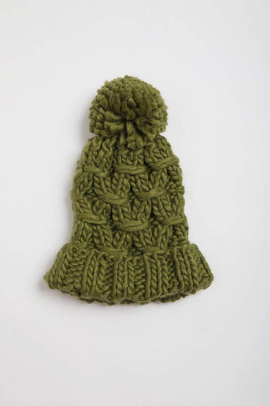 Cozy Cloud Chunky Knit Pom Beanie Beanie Olive One Size 