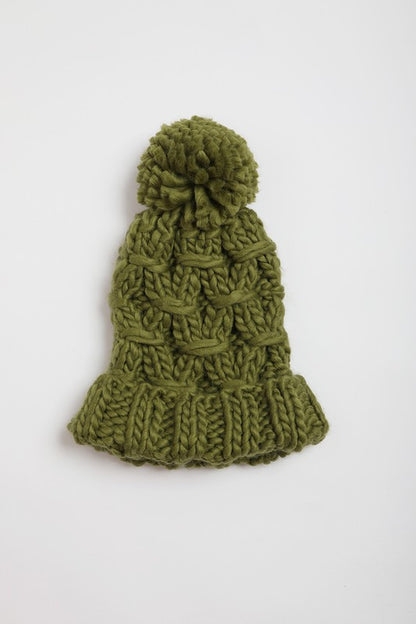 Cozy Cloud Chunky Knit Pom Beanie Beanie Olive One Size 