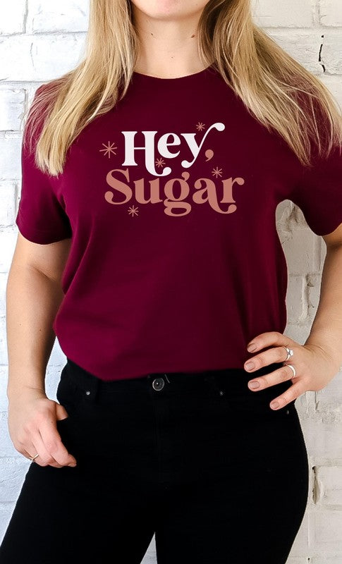 Hey Sugar Sparkle Valentines Day Graphic Tee T- Shirt Heather Maroon S 