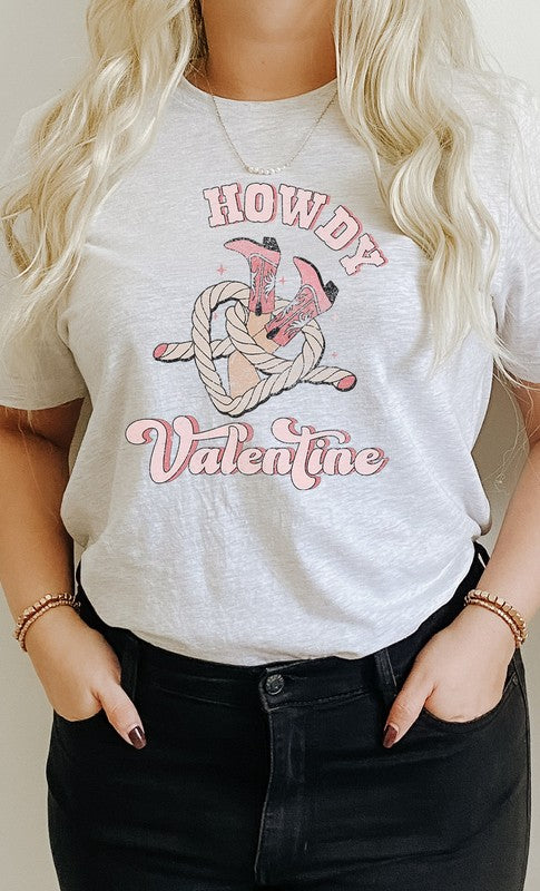 Howdy Valentine Cowboy Boots Graphic Tee T- Shirt Ash Gray S 