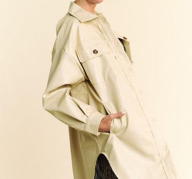 Davi & Dani Faux Leather Button Up Jacket with Chest Pockets