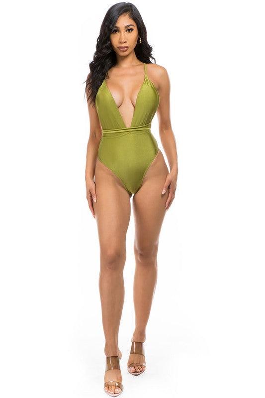 Sultry Waves: Crisscross Cut-Out One-Piece Swimsuit - Three Mad Hatters Mercantile 
