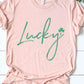 Retro Lucky Graphic Tee Womens Graphic T-shirt Heather Peach S 