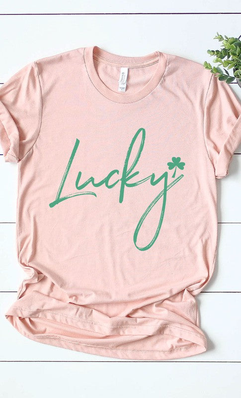 Retro Lucky Graphic Tee Womens Graphic T-shirt Heather Peach S 