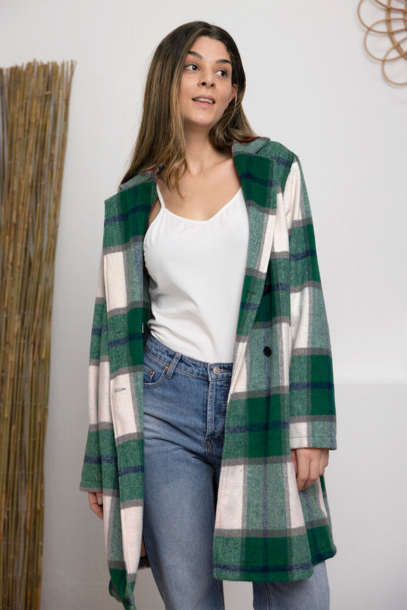 Double Take Plaid Button Up Lapel Collar Coat Womens Plaid Lapel Collar Coat Green S