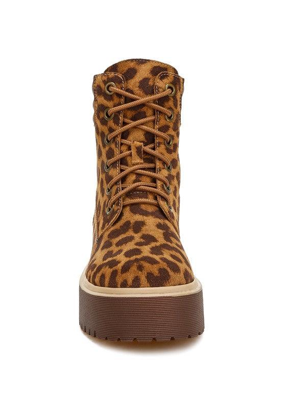 Ujola High Ankle Leopard Print Suede Boots - Three Mad Hatters Mercantile 