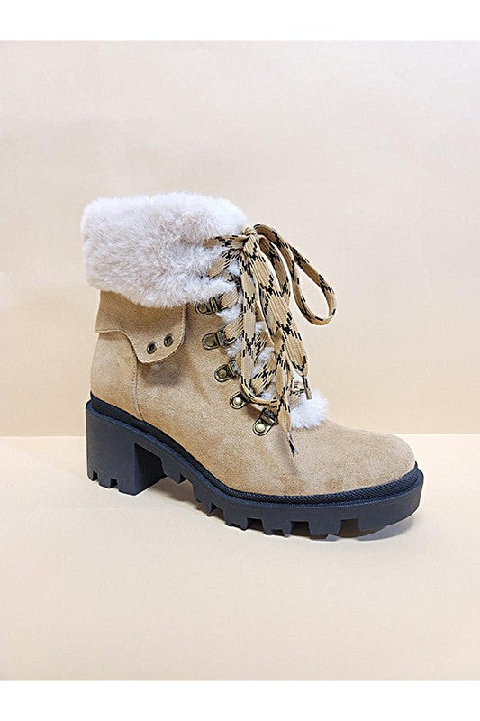 VINI-FUR COMBAT BOOTIES Bootie BEIGE 6 