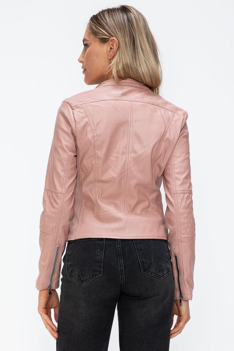 Snobbish Faux Leather Zip Up Drawstring Hooded Jacket - Three Mad Hatters Mercantile 