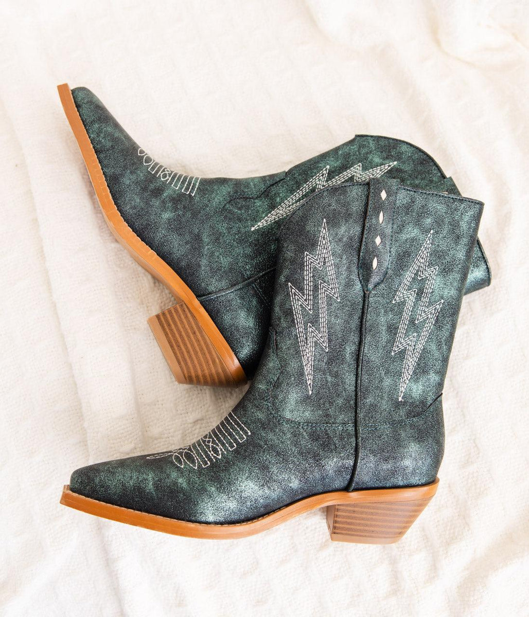 The Bowie Boot in Metallic Teal - Three Mad Hatters Mercantile 