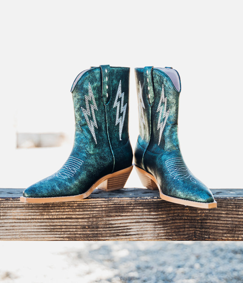 The Bowie Boot in Metallic Teal Shoes