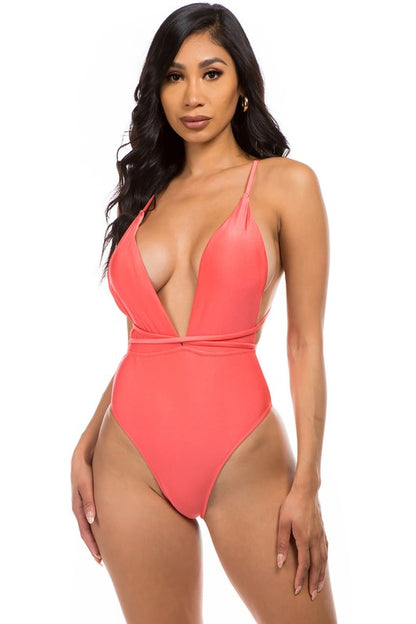 ONE-PIECE BATHING SUIT  Coral S 