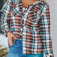 Multicolor Plaid Print Leopard Trim Shacket Womens Button Down Shirt   