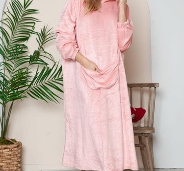 Double Take Pocketed Hooded Midi Lounge Dress