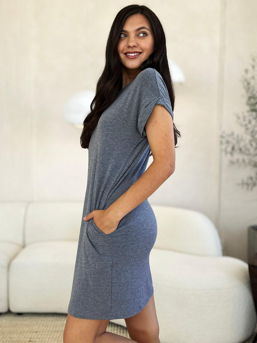 Basic Bae Full Size Round Neck Short Sleeve Dress with Pockets - Three Mad Hatters Mercantile 